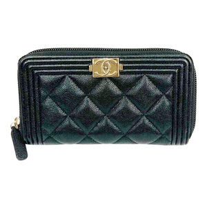 CHANEL Boy Chanel Small Zip Wallet Caviar Skin Black